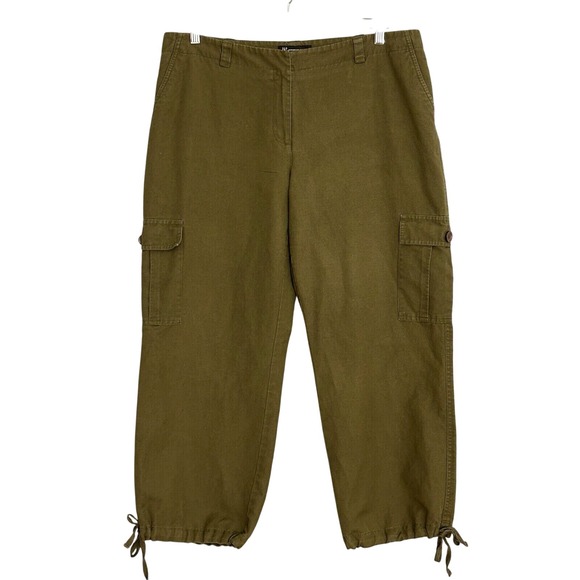 INC Womens Pants 14 Army Green Linen Blend Cargo Cropped Hiking Grunge Teacher - Picture 1 of 16